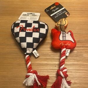 Fender Red Squeak Guitar and Checkered Fender Pick Squeak Dog Toys 2 in 1 lot
